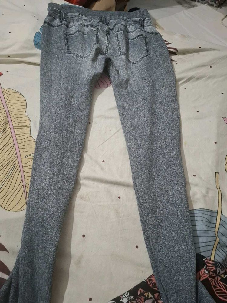 Gray Denim Print Leggings