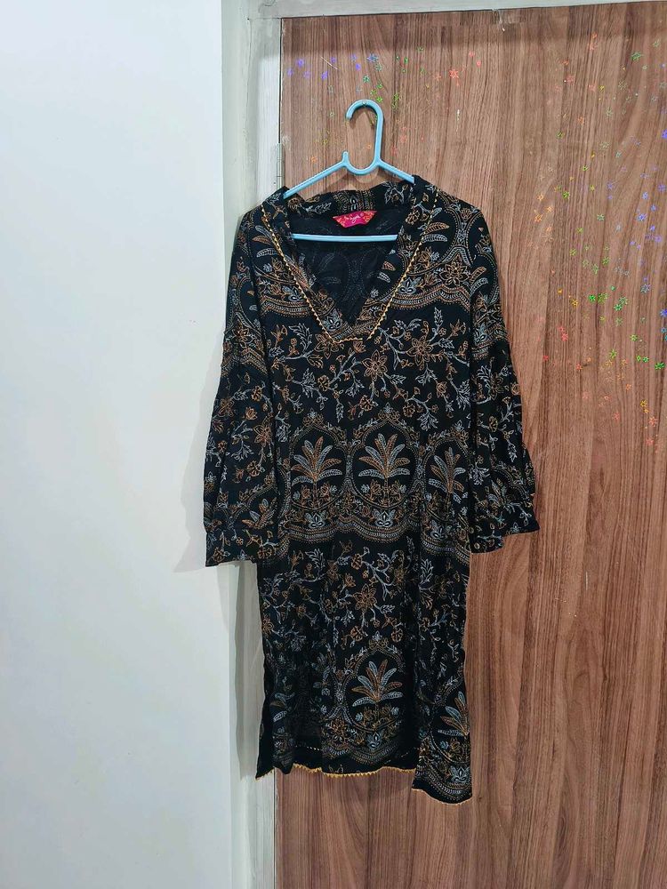 Printed Black Kurta