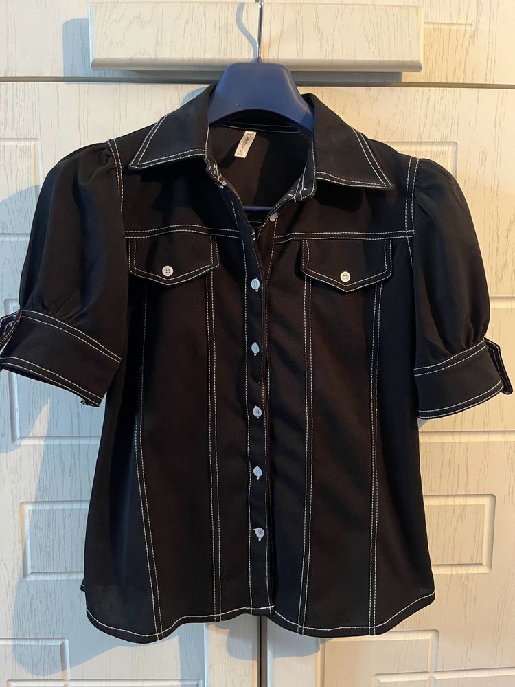 Co-ord set Black Button-Up Top Puff Sleeves c