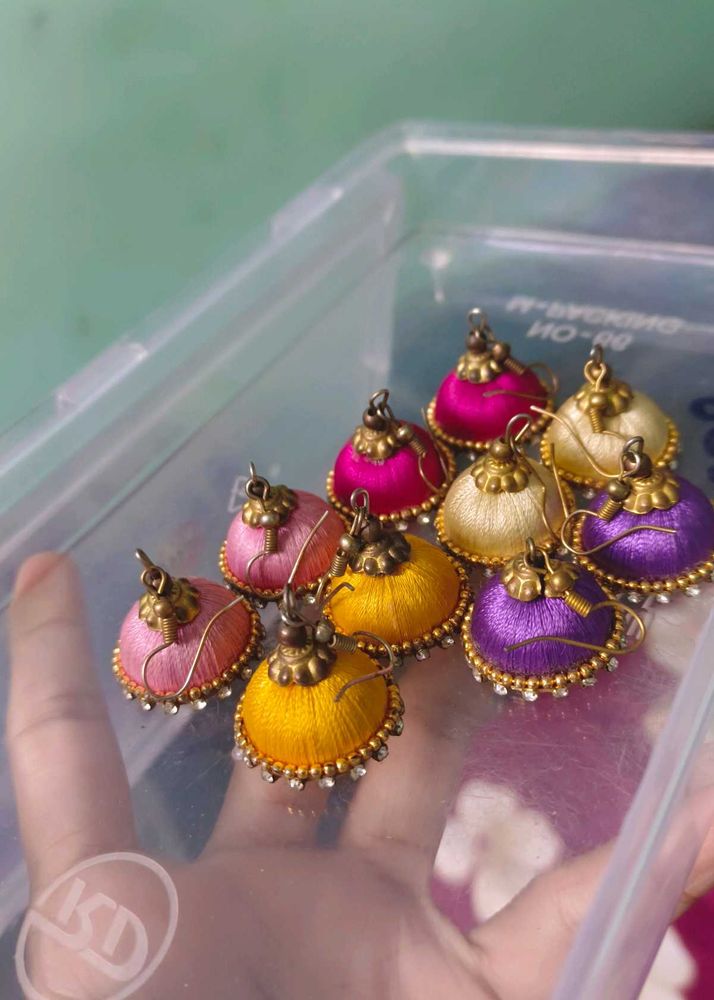 Colorful Silk Thread Jhumka Earrings - Handmade