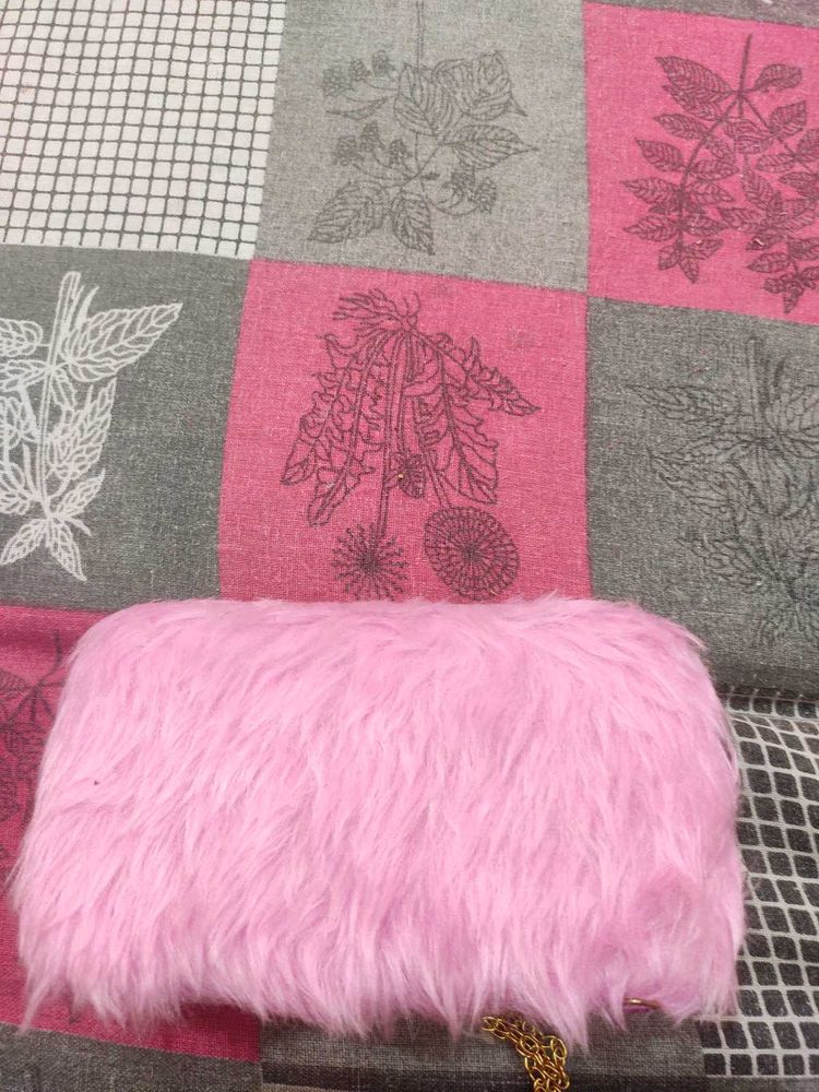Pink Faux Fur Clutch