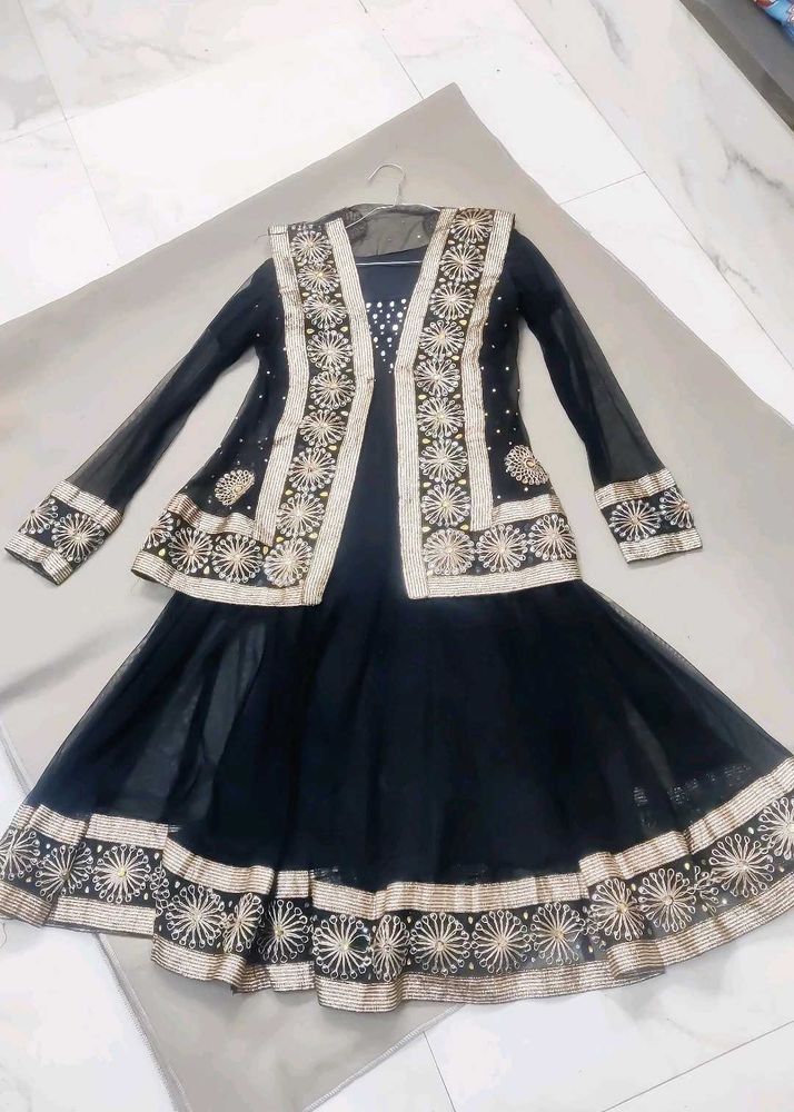 Black anarkali Kurti Set with Jacket