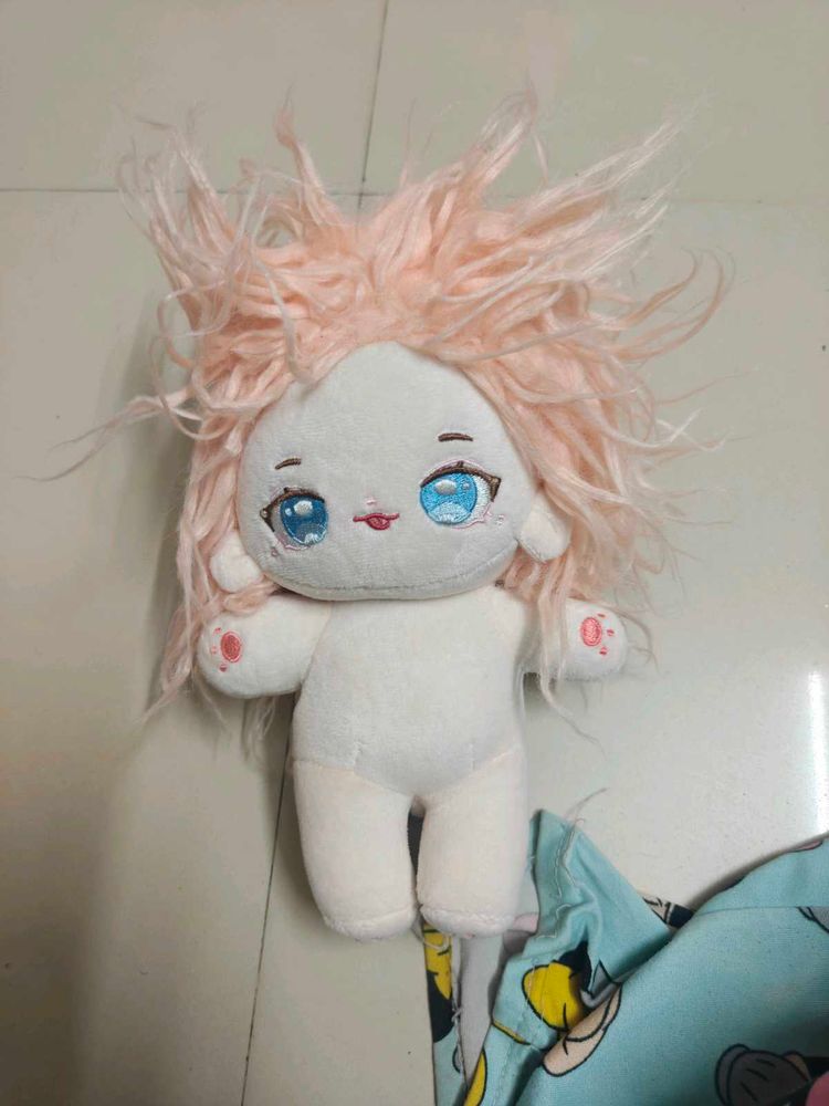Cute Plush Doll with Pink Hair