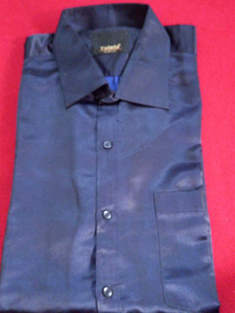 Men's Navy Blue Formal Shirt shine cloth