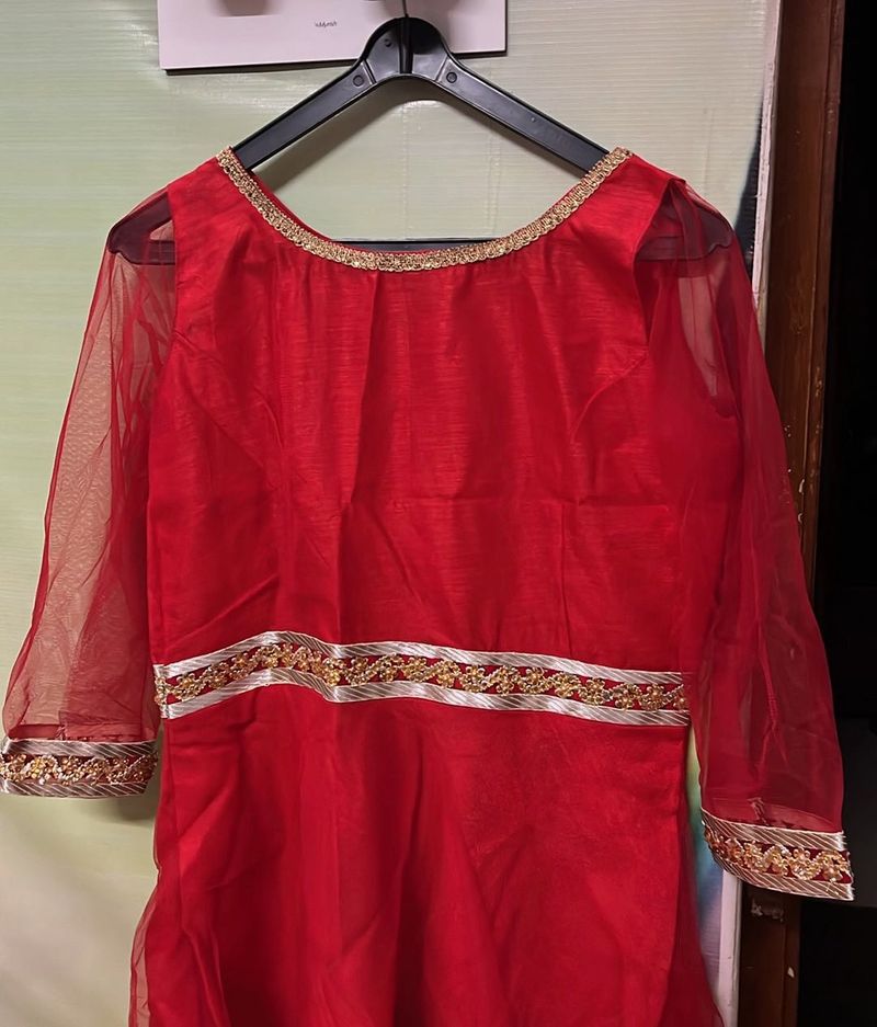 Stunning Red Kurta with Gold Embellishments
