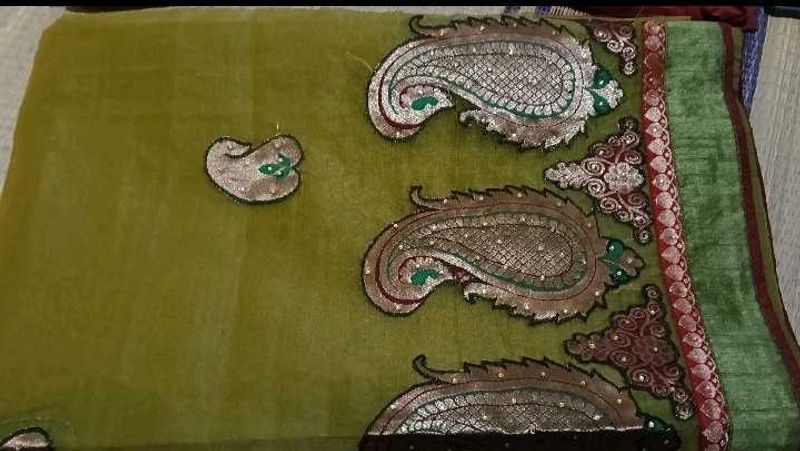 🚨 Urgent Sale 🚨Low price 🤑Organza Green Saree w