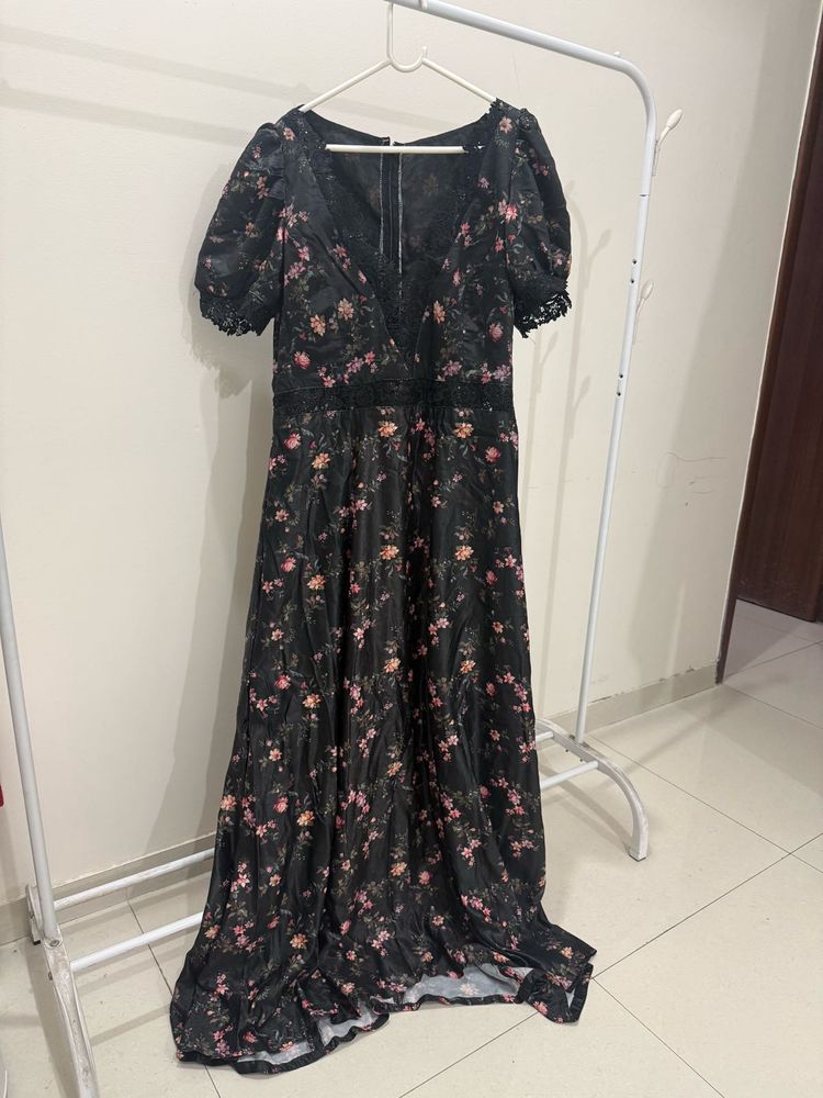 Black floral Floor length Gown