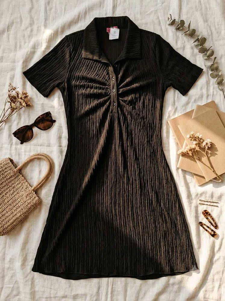Textured Collared Button-Up Dress