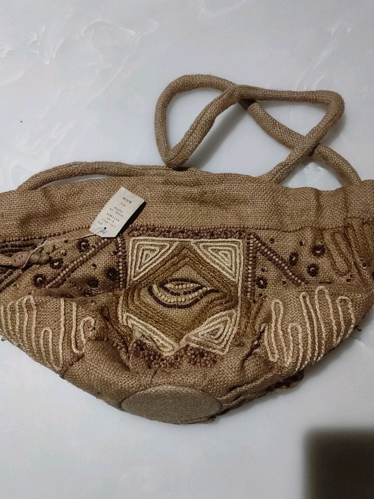 Spacious Jute Bag With Beautiful Embroidery