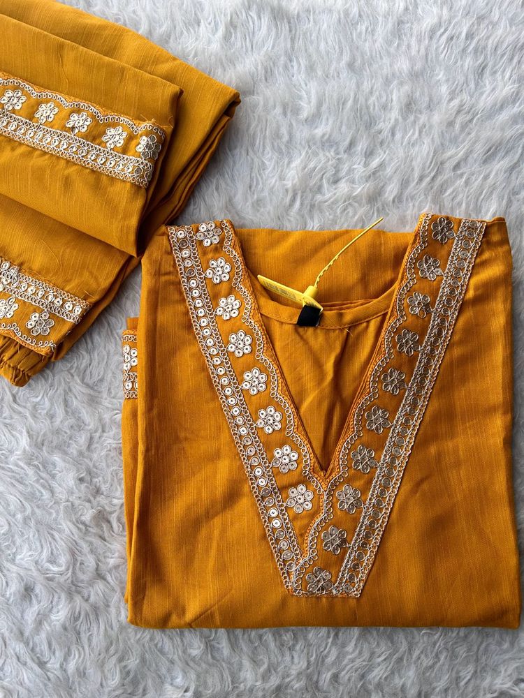 Elegant Mustard Kurta Set with Embellishments