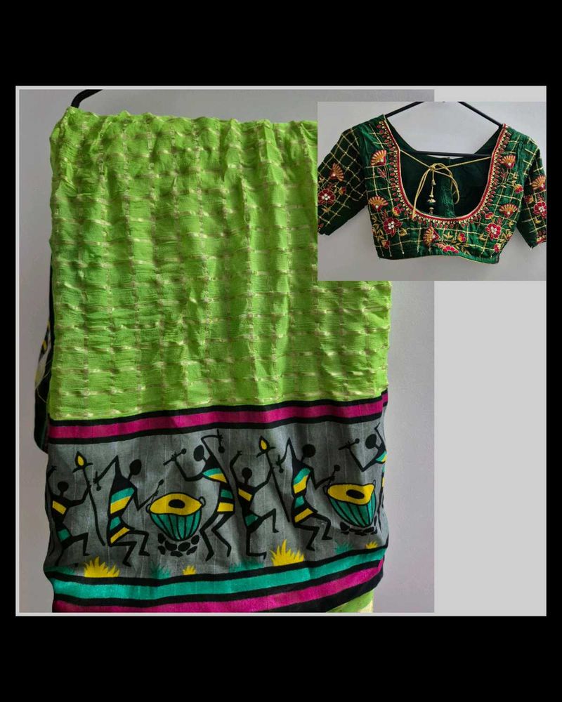 Crepe Saree &amp; Designer Blouse