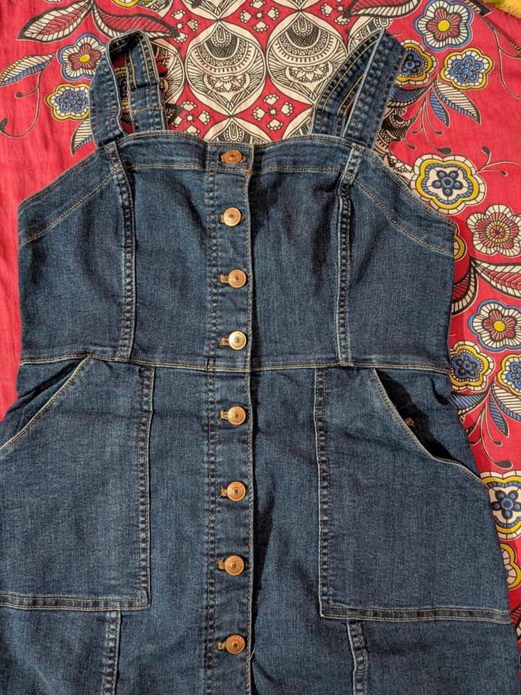 Denim Button-Front Pinafore Dress