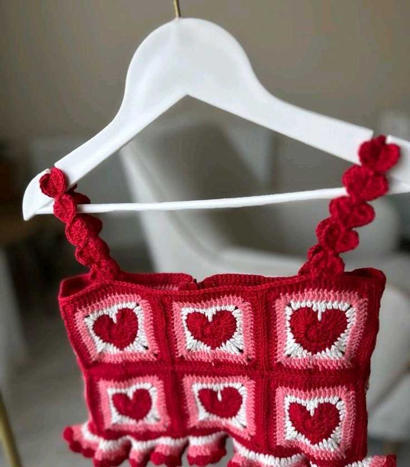 Handmade Crochet Heart Crop Top