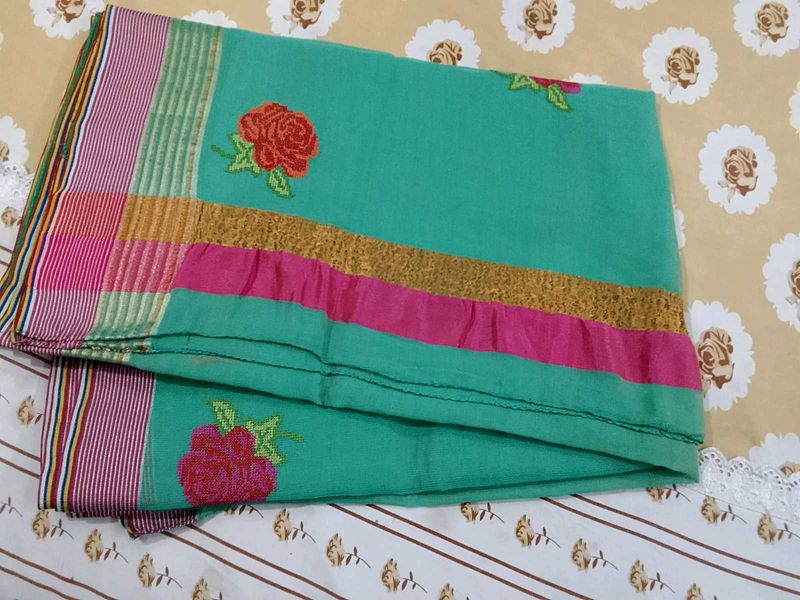 pure cotton embroidery beautiful saree