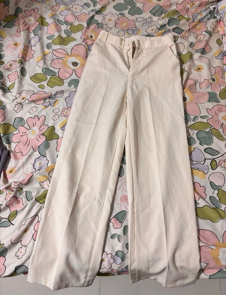 Cream Wide Leg Trousers