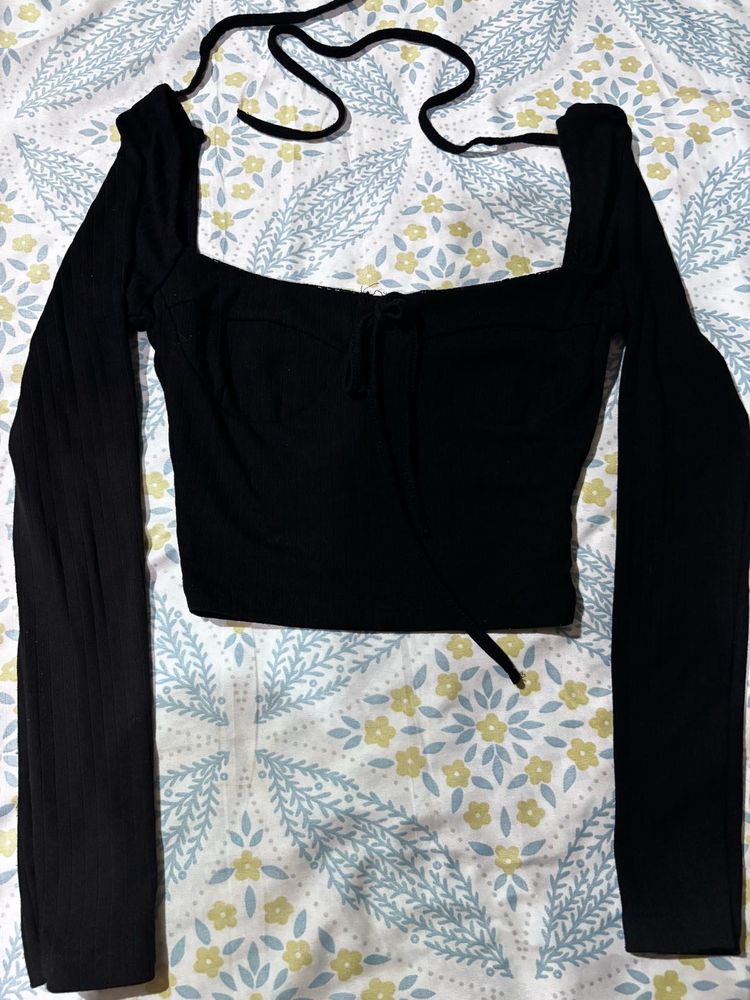 Black Long Sleeve Cut-Out Top