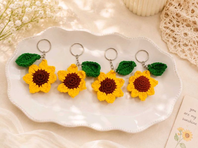Handmade Crochet Sunflower Keychain
