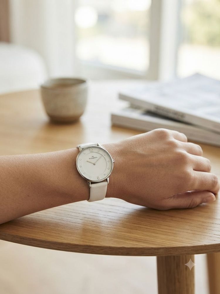 Original Skagen Denmark White Leather Strap Watch