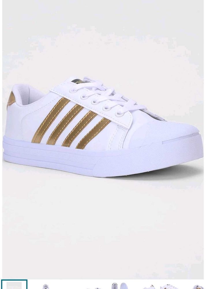 sparx Stylish White &amp; Gold Sneakers