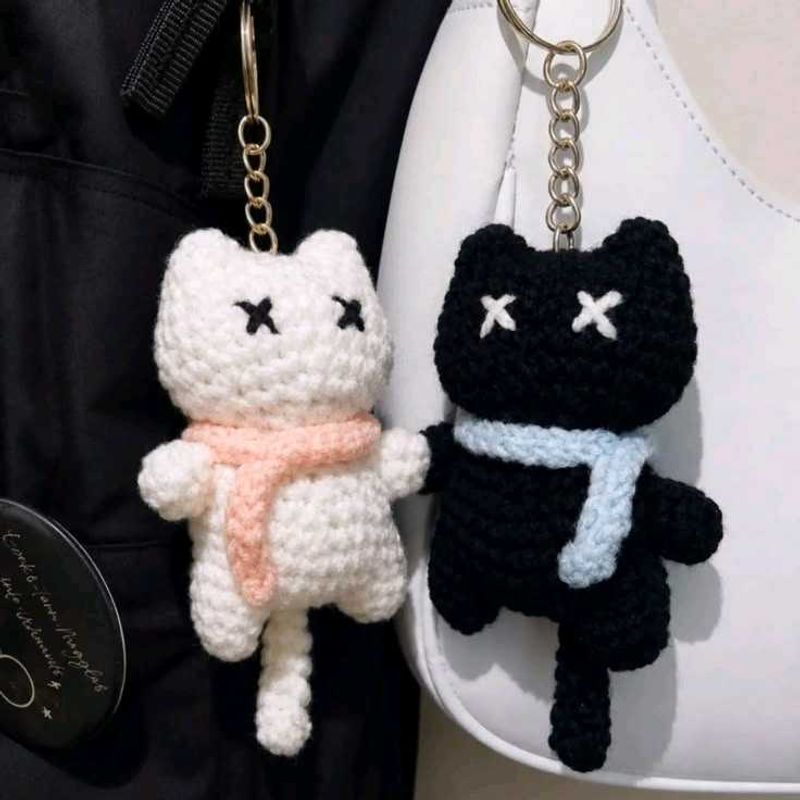 Cute Crochet Cat Keychain Set