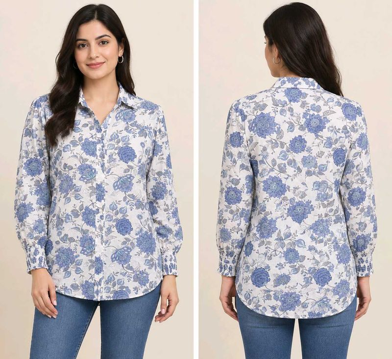 Chic Blue Floral Button-Up Shirt