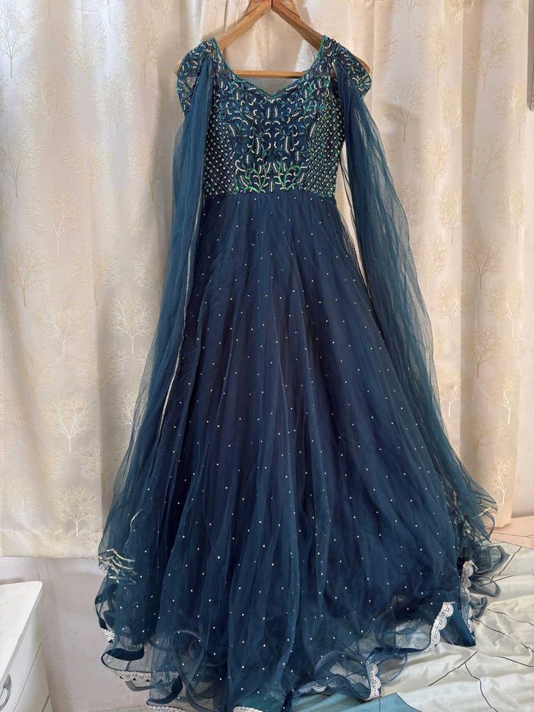 Blue Heavy Flare Handwork Gown