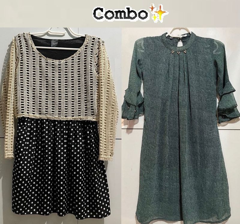 crochet top &amp; green kurta combo
