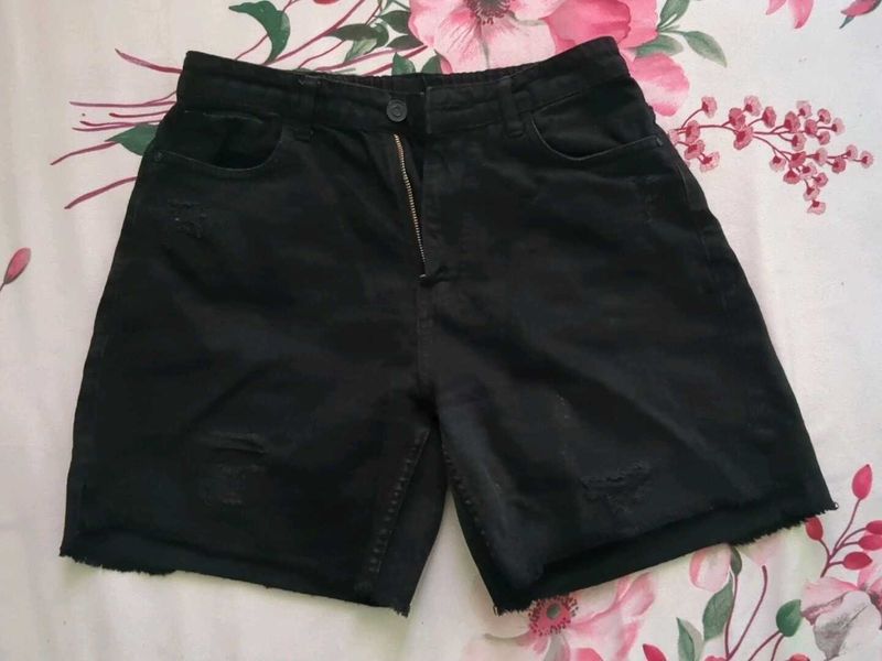 Black Distressed Denim Shorts