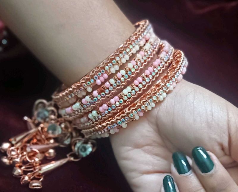 pastel pink and green stone bangles (4pcs)