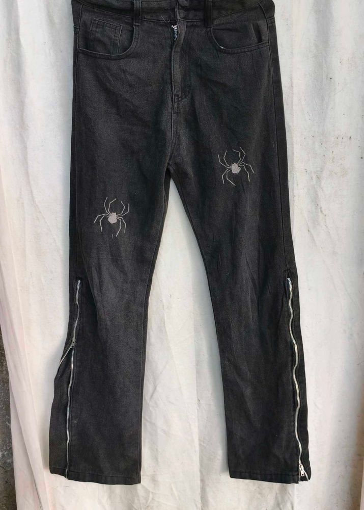 9249. Spider Embroidered Black Jeans