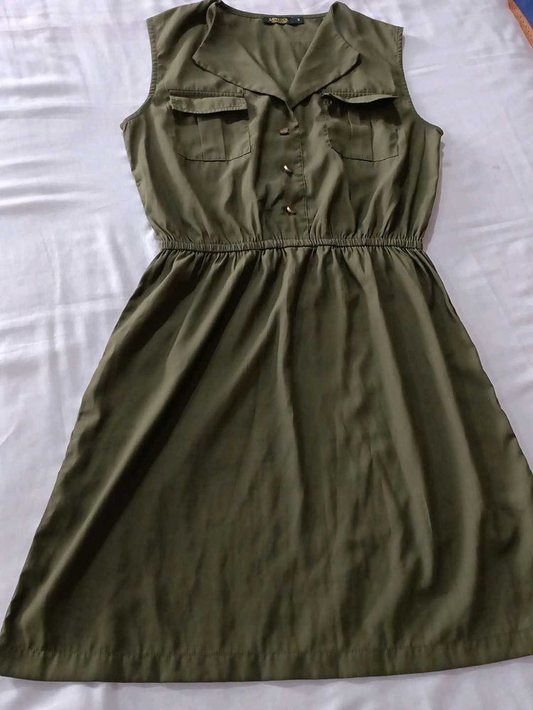Olive Green Dress with Pockets