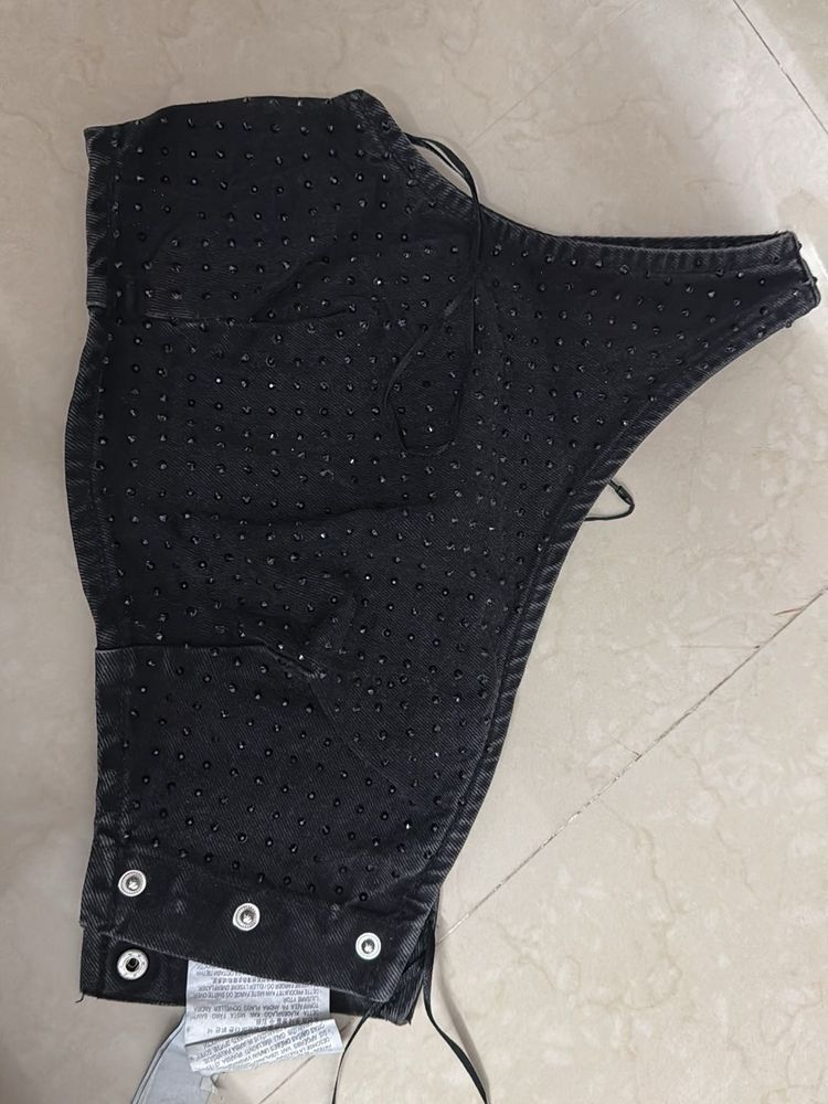 Sparkly Black Denim Bodysuit