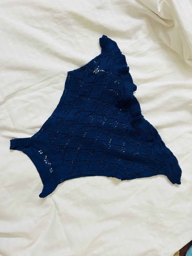 Blue Knit Crochet Top