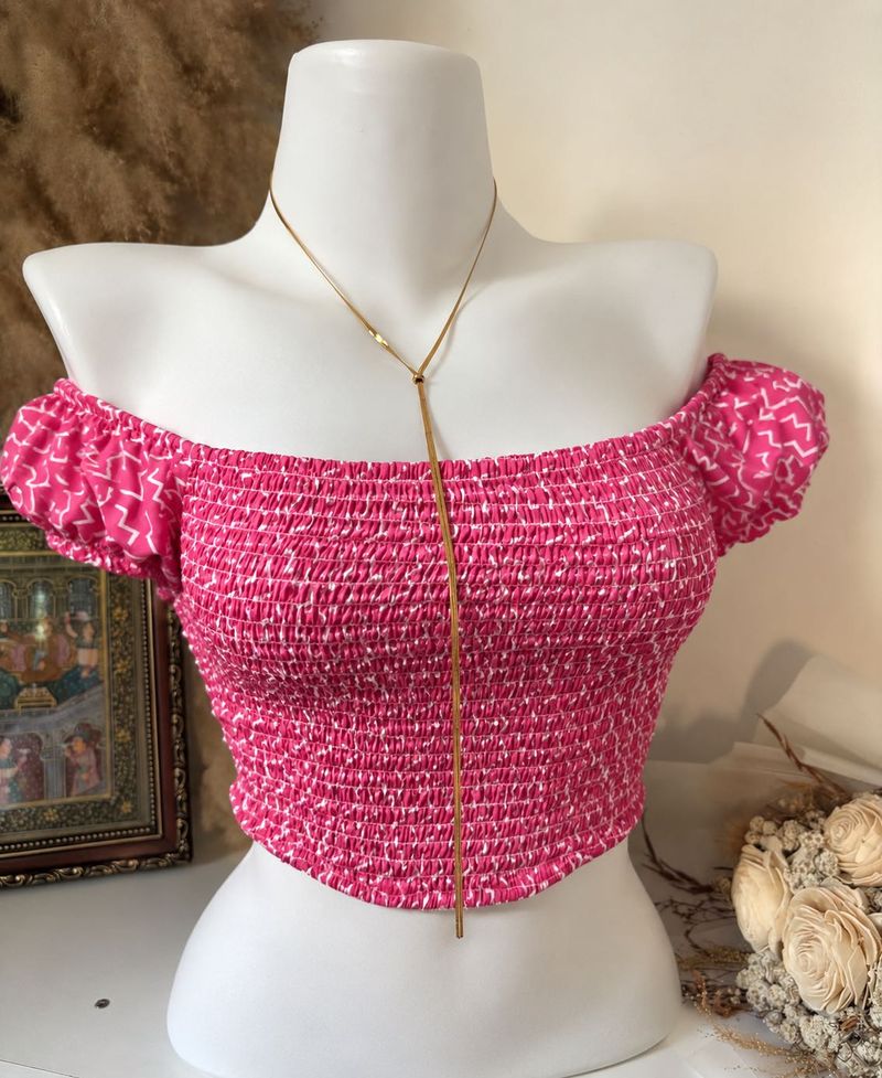 Pink Cute Puff Sleeve Crop Top