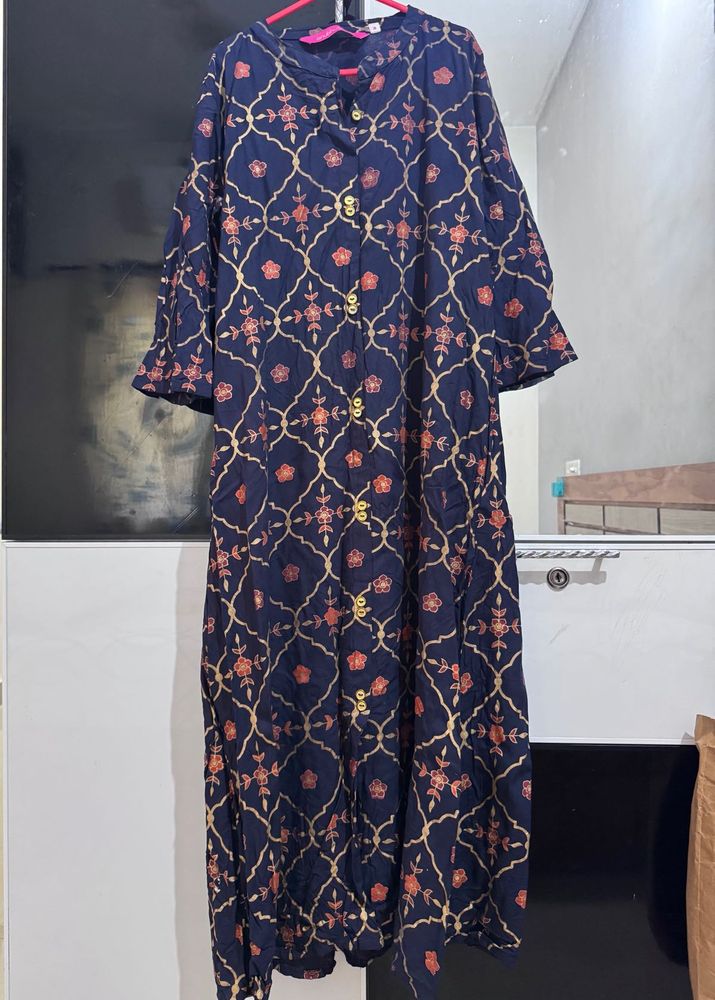 Elegant Navy Blue Printed Kurta