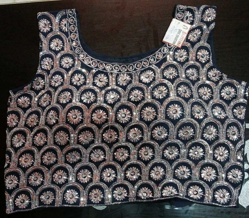 Sparkling Sequined Navy Blue Blouse