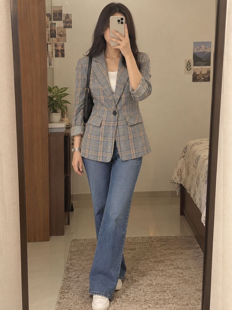 Chic Plaid Blazer for Women