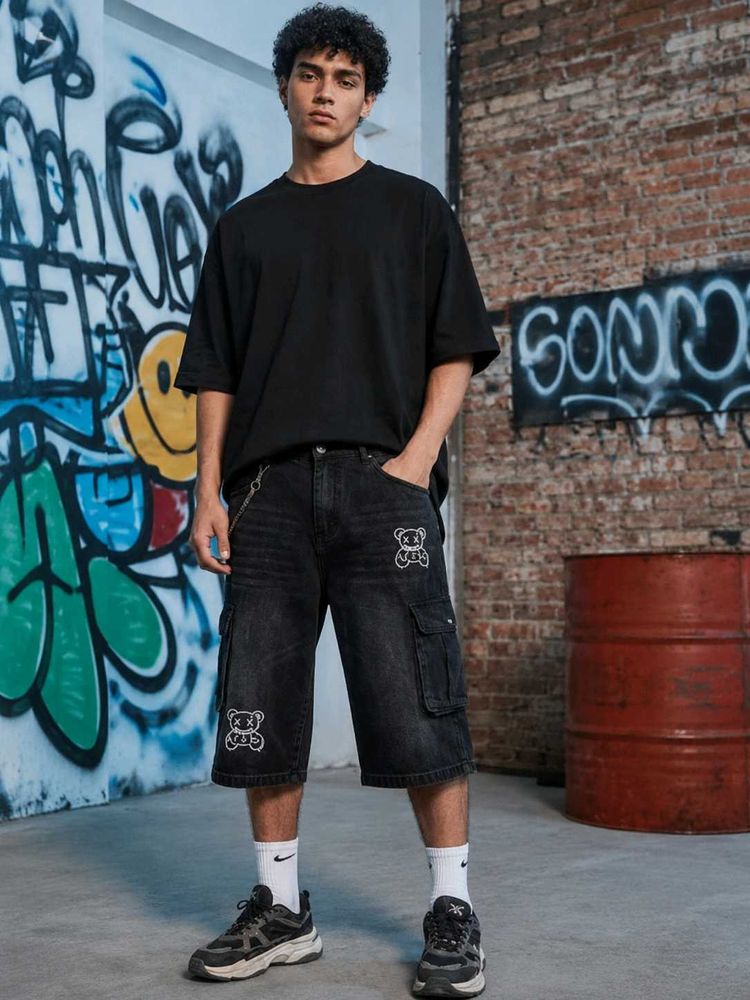 Cool Teddy Bear Print Shorts And Thumsup Cap