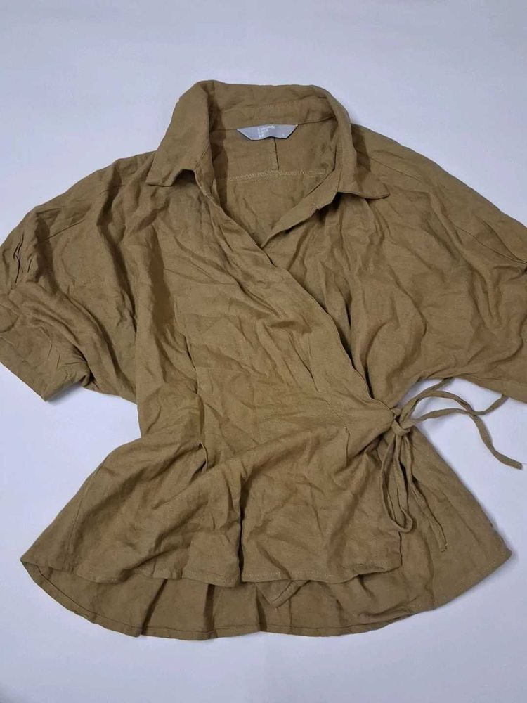 Chic Brown Wrap Top