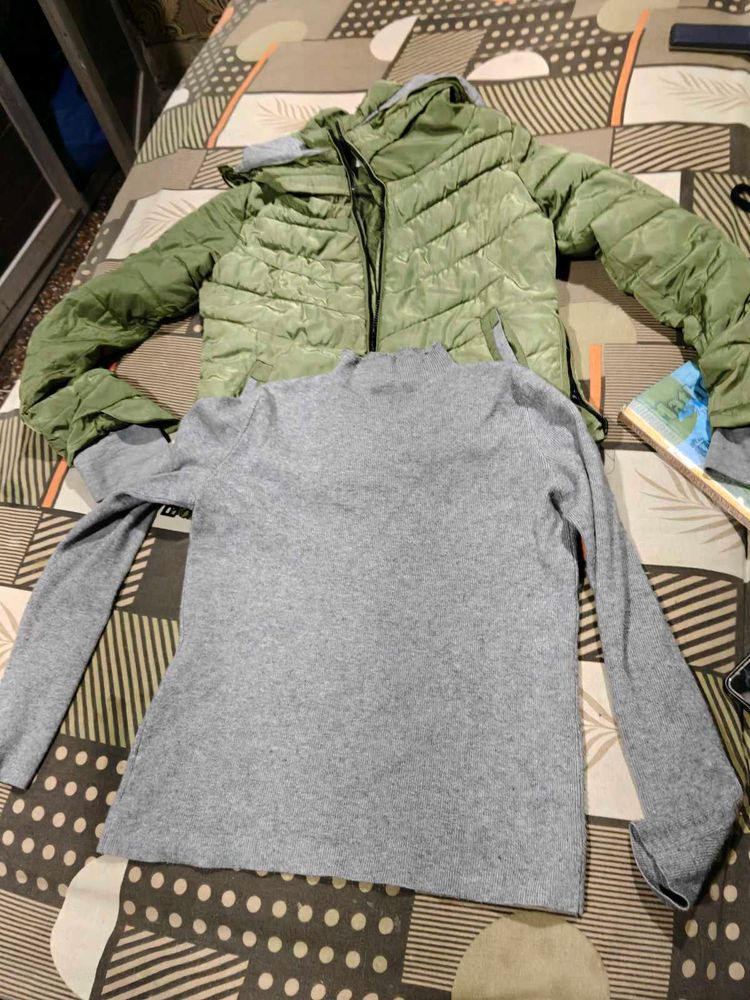 Olive Green Puffer Jacket &amp; winter Top free