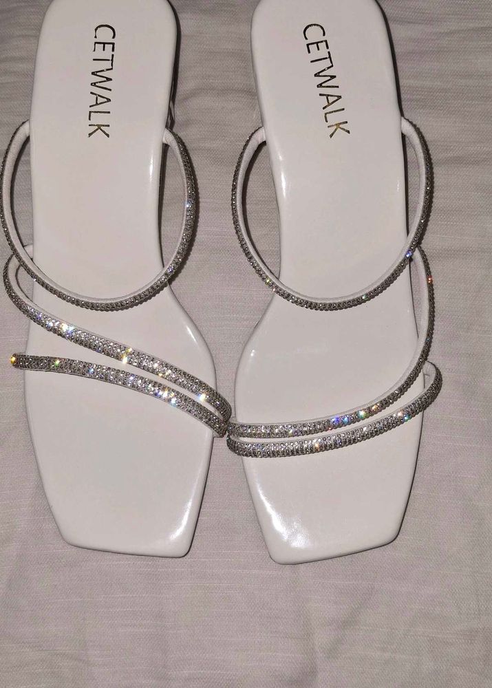 Sparkling White Flat Sandals