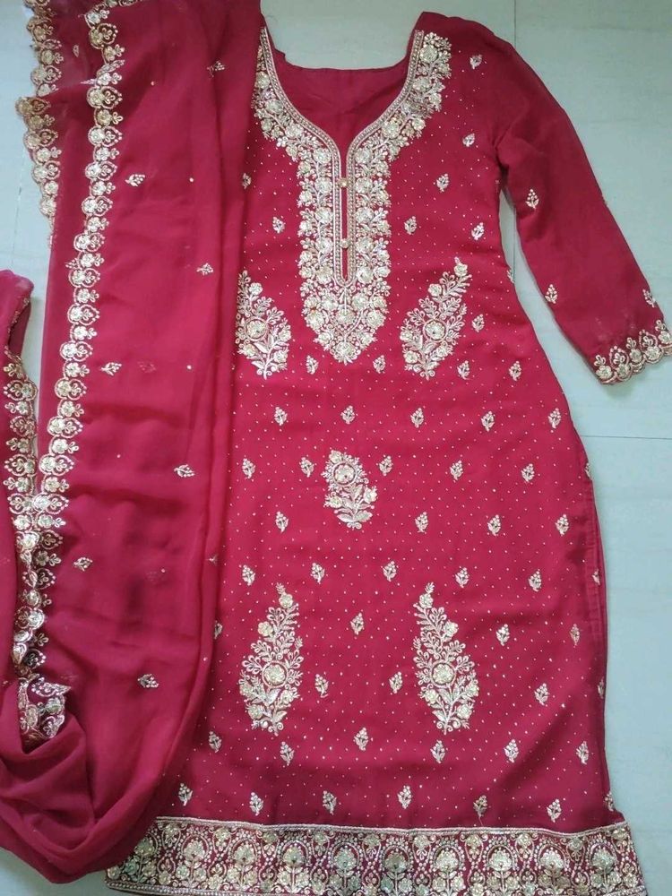 Elegant Red kurta with dupatta suit