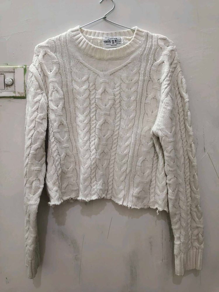 Cream Cable Knit V-Neck Sweater