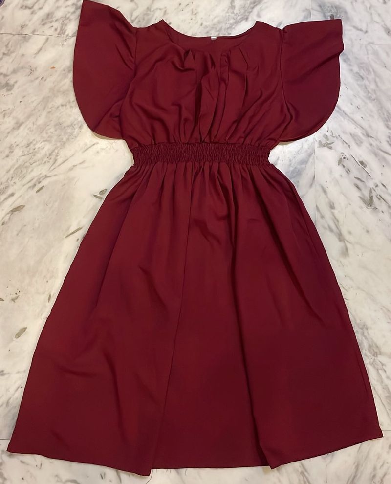 Chic Maroon Flutter Sleeve Dress