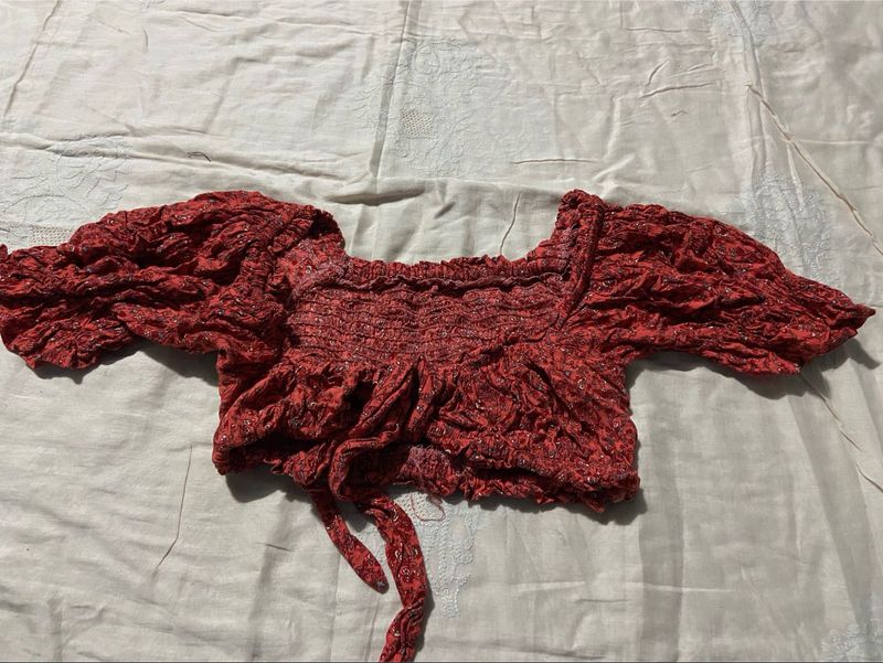 Red Textured Crop Top