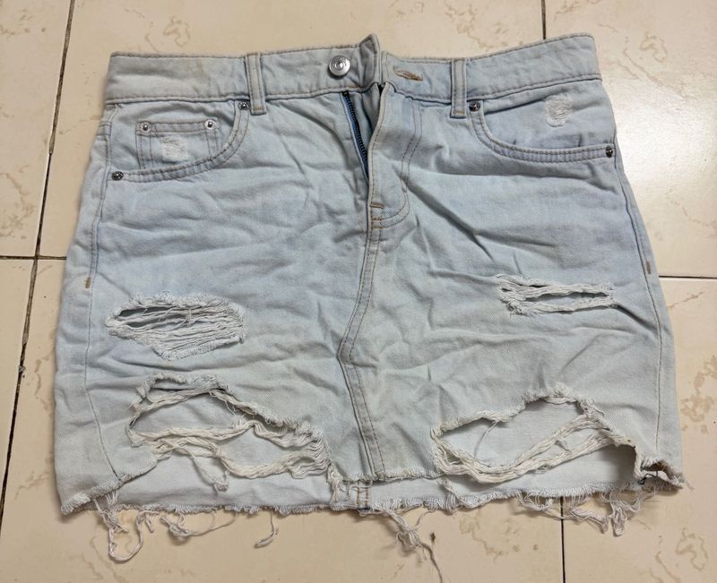 Distressed Denim Mini Skirt