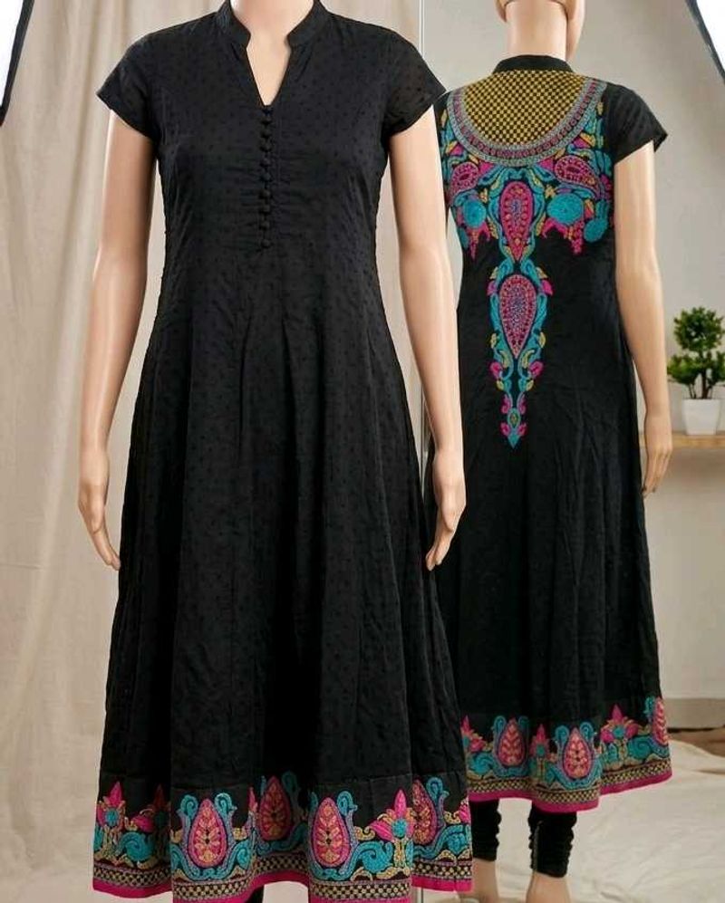 Boho Embroidered Black Maxi Dress