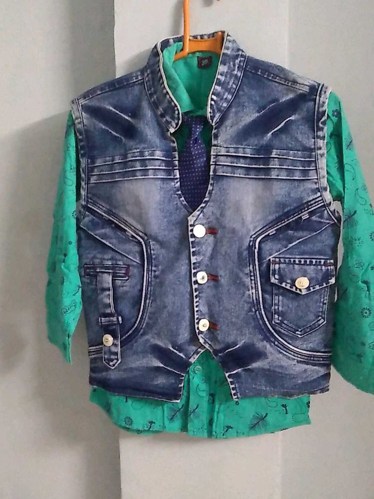 Boys Denim Vest Shirt &amp; Tie Set