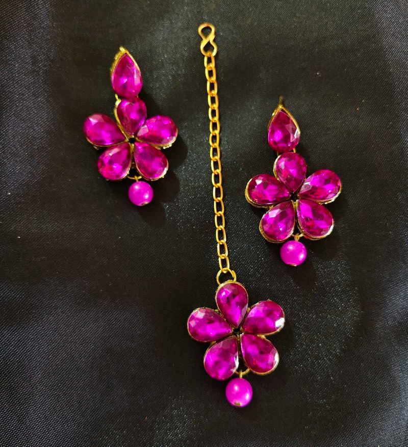 PINK MAANGTIKKA N EARRINGS COMBO