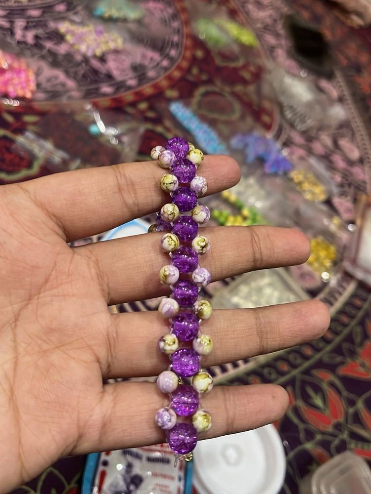 Purple Beaded Bracelet with chain